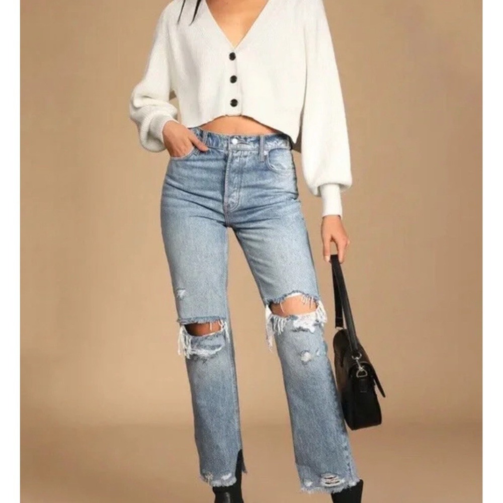 We the Free People NWT Tapered Baggy Jeans 30 Light Blue Wash Denim Distressed